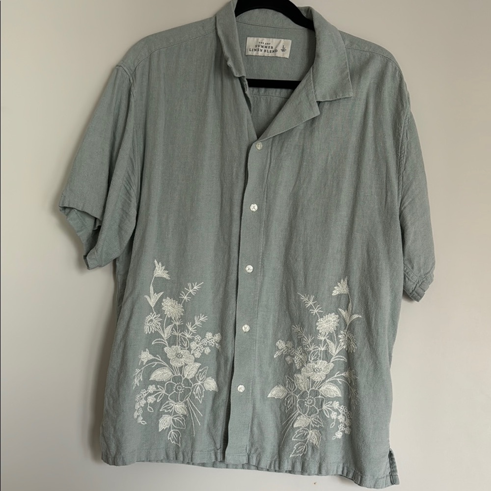 Abercrombie Men's Linen Blue Floral Shirt